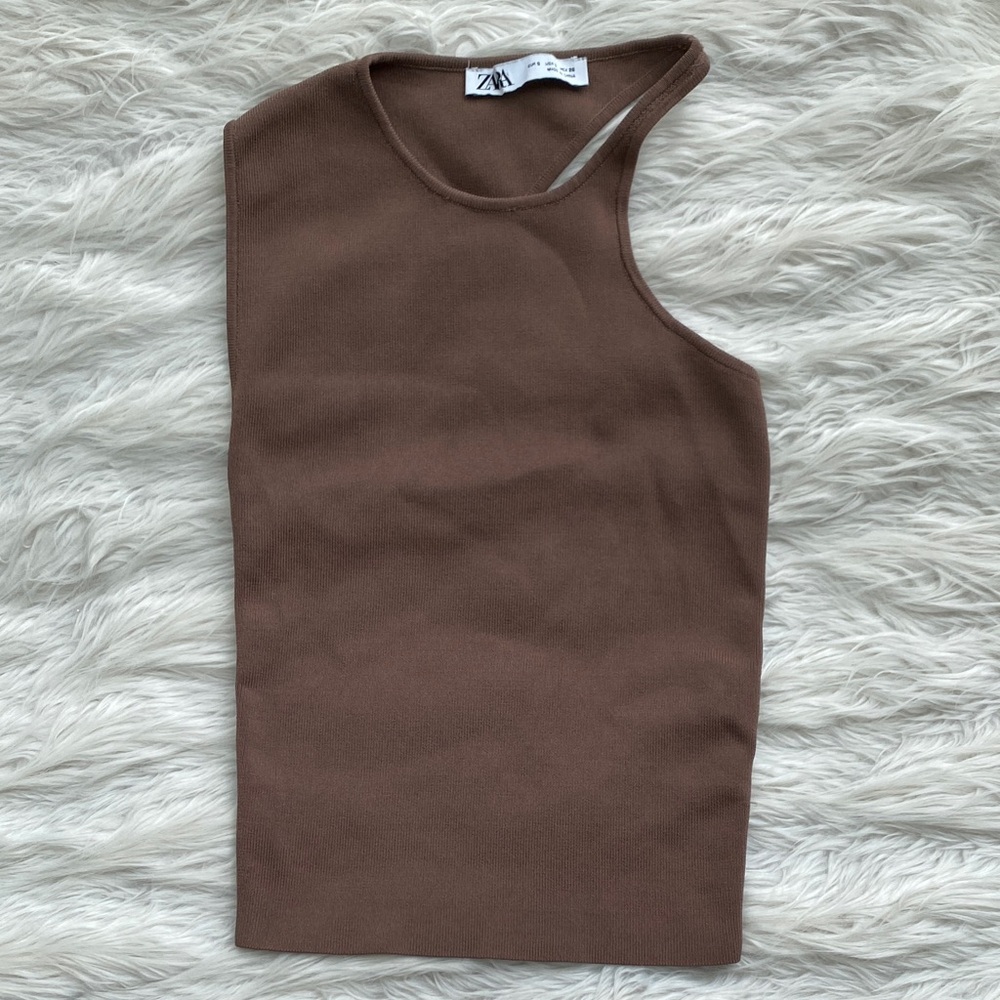 Zara | Taupe Asymmetric Knit Tank Top